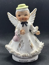 Vintage Artmark August Birthday Girl Angel Hat Purse Spaghetti Figurine
