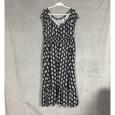 Old Navy Maxi Dress XL NWT Black White Leaf Print Smocked Tiered Boho Peasant