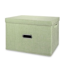 Large Linen Collapsible Storage Bins with Removable Lids and Handles, Washabl...