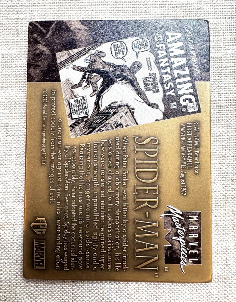 JUSKO FPG KICKSTARTER 1992 MARVEL MASTERPIECES SPIDERMAN THICK REAL BRONZE METAL - Image 3 of 3