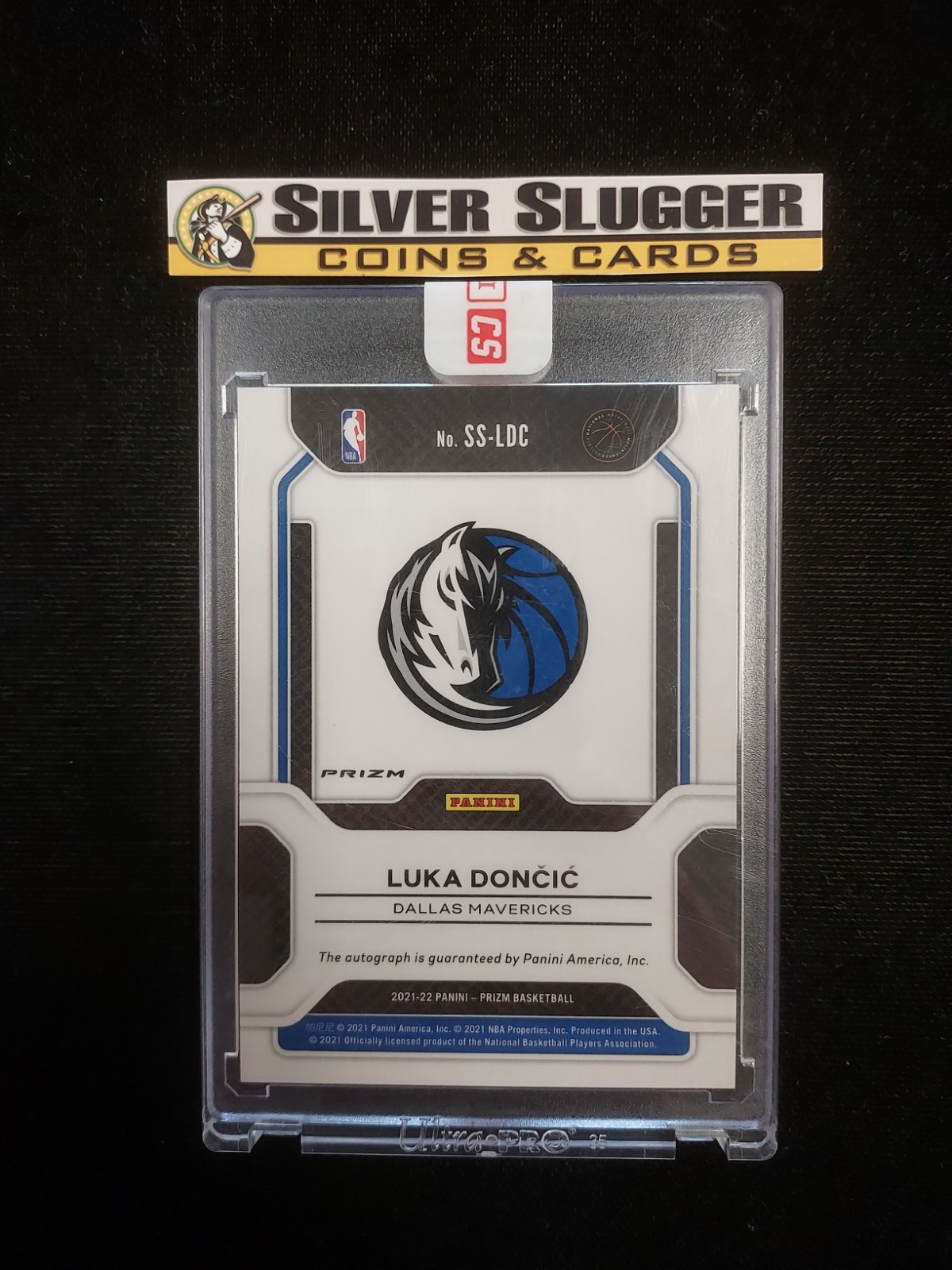 2021-22 Luka Doncic Panini Prizm Sensational Signatures On Card Auto Silver DAL view 2
