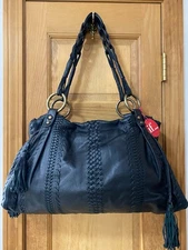 Isabella Fiore Coco Dream Weaver Tote Black Leather