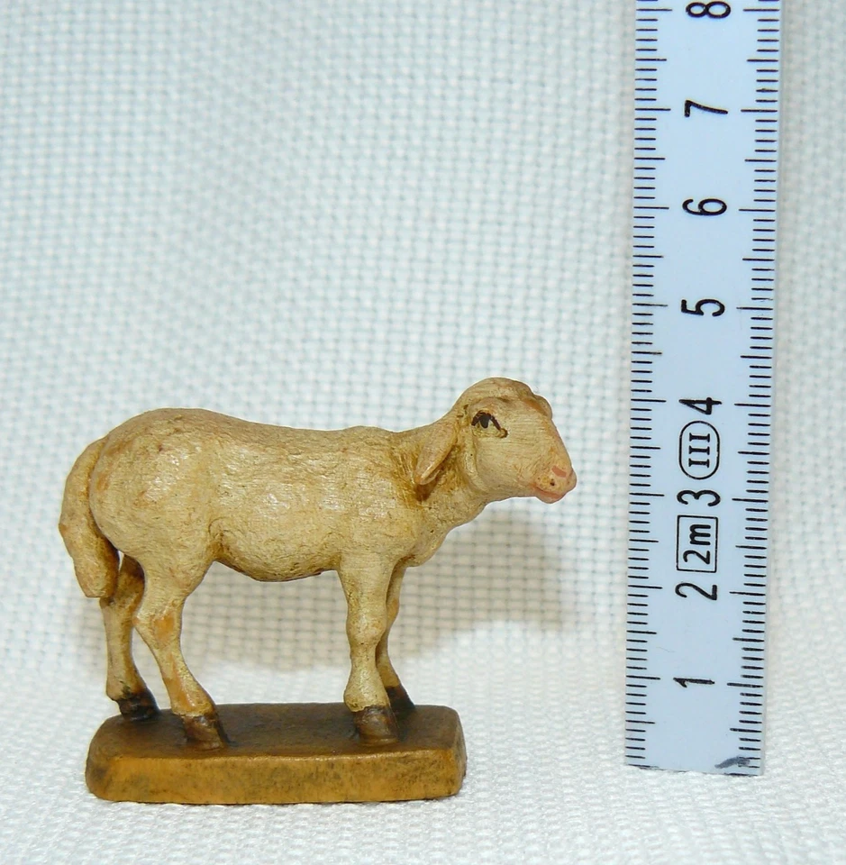alte Holzfigur Schaf gemarkt Aufkleber Krippenfigur geschnizt - Bild 2 von 4