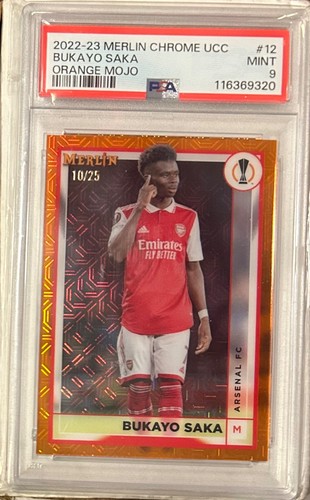 PSA 9 SAKA '22-23 MERLIN CHROME #/25 ORANGE MOJO REFRACTOR "MIND" CELEBRATION !!
