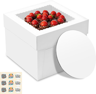 3 Pack Cake Boxes, 10x10x8 Inches Tall Cakes Box with Window, White Cake Boxe...