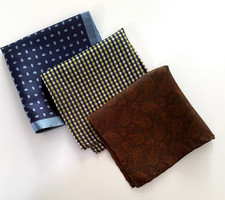 Three Silk Pocket Squares High Quality Various Styles and Colors