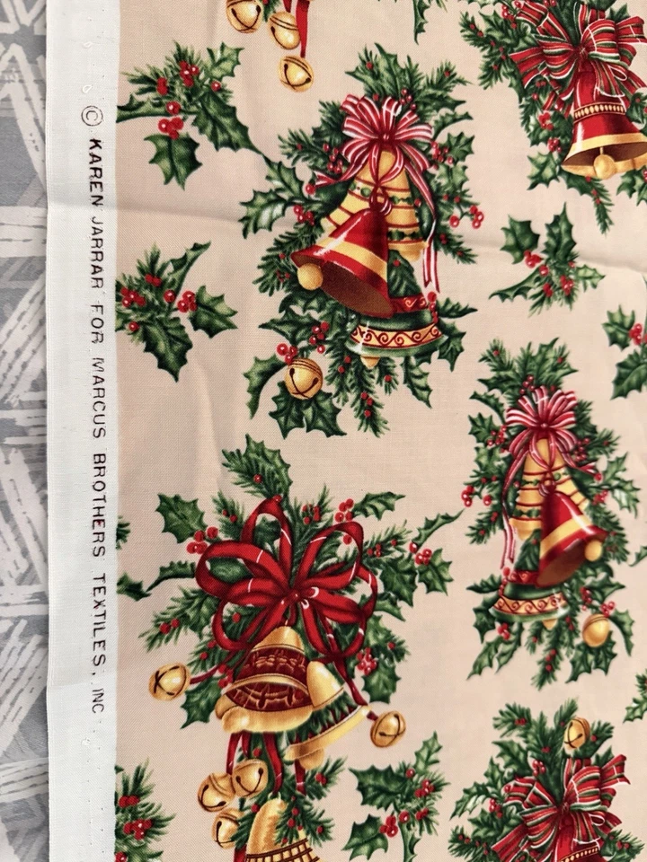 Karen Jarrar for Marcus Brothers Cotton Fabric Christmas Bells 2 Yards - Image 2 of 3