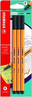 STABILO Point 88 Black Fineliner Pens 0.4mm Erasable Set of 3 for Writing Dra...