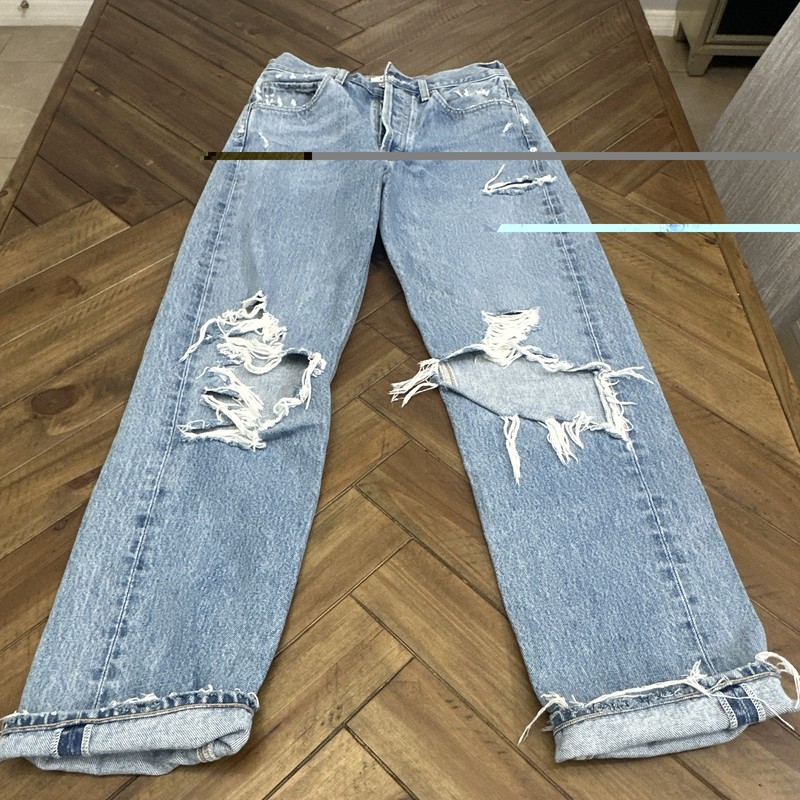 AGOLDE Women's Blue High Rise Distressed Straight Jeans 5-Pocket Button