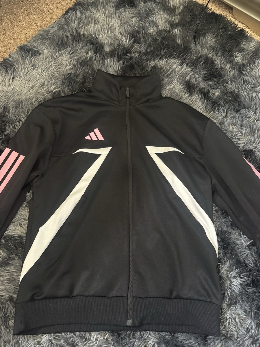 adidas Men's Track Jacket Black Pink White Striped Full Zip