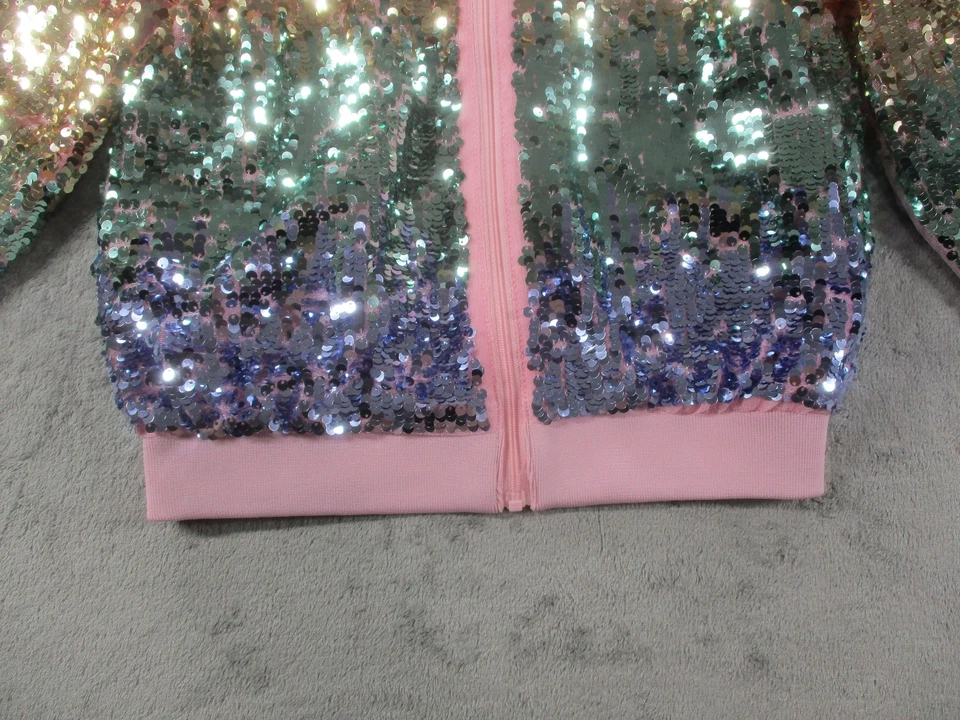 H&M Chaqueta Niñas 8 Rosa Lentejuelas Bombardero Arco Iris Ombre Cremallera Brillo Forrado 1190332 Foto 3 de 4