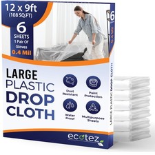 Ecotez 6 Pack 12 x 9 ft Extra Large Plastic 0.4 Mil - 6 Pack, Transparent