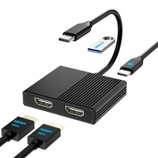 4K60Hz USB to Dual HDMI Adapter, HDMI Splitter for Dual Monitors for Dell/HP/...