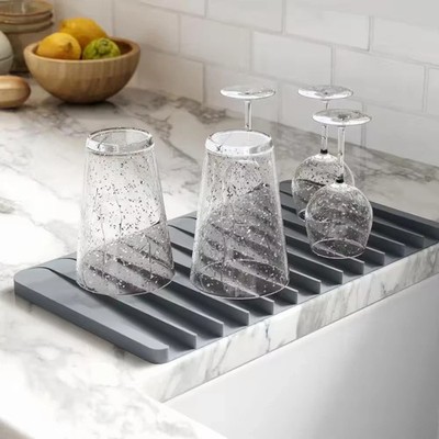 Self-Draining Light Grey Silicone Dish Drying Mat or Trivet for Kitchen Counter