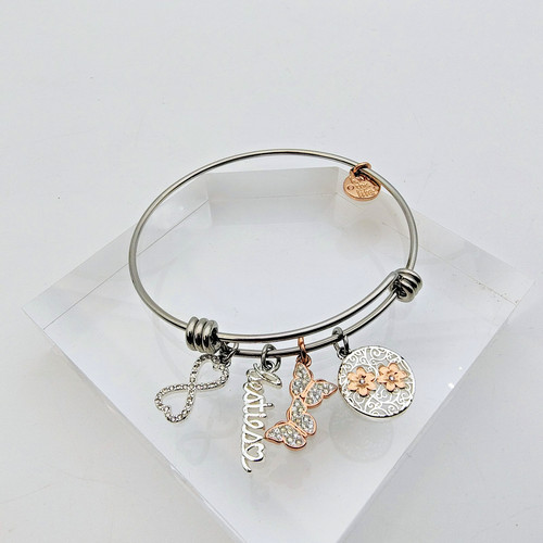 Love This Life Charm Bangle Bracelet Best Friend Infinity Butterfly Bestie