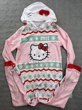 Sanrio Hello Kitty Girls Youth Medium 7/8 One Piece Pajamas Hooded Union Suit