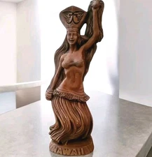 Coco Joes Hawaii Dancer Hand Carved Wood Tiki Bar signed 1991 Weathered Figure 