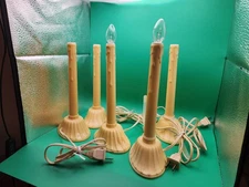 Set  5 Vintage Christmas Window Single Plastic Wax Drip Candle Candolier & Bulbs