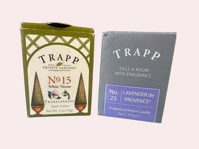 2 Vtg Trapp Fragrances No. 15 & 25 2oz Votive Candle White Nectar; Lavender