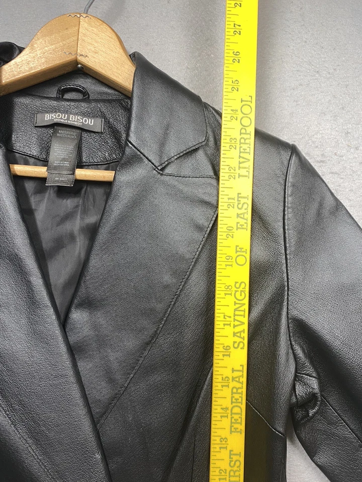 Bisou Bisou Leather Jacket Michele Bohbot Black Size Medium *No Belt* - Image 2 of 4