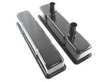 Chevy 305 350 Tall Valve Covers W/ Breather Tubes Circle Track Black E41513BK