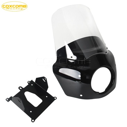 Headlight Fairing 15" Windscreen w/ Baja Light Bracket For Harley Softail FXFB/S - Picture 6 of 10