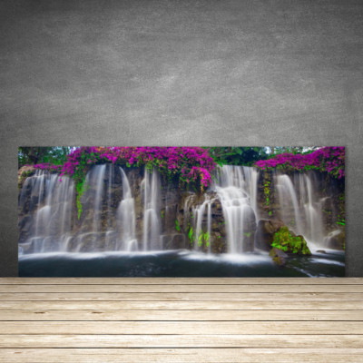 Crédence De Cuisine En Verre 125x50 Cm - Design Nature Chute D'eau Arbre, Couleur Violet/vert/bleu