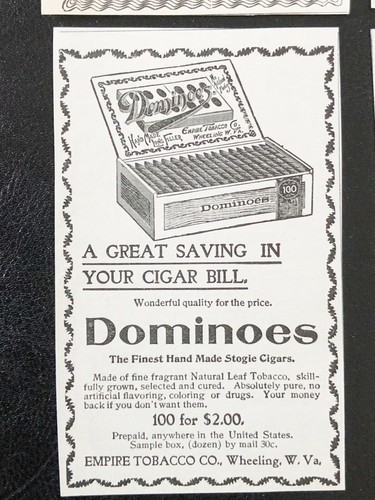 c1890s DOMINOES Stogie scatola sigari vintage lotto pubblicitario stampata ~ Empire Tobacco Co., Wheeling, WV - Foto 4 di 5