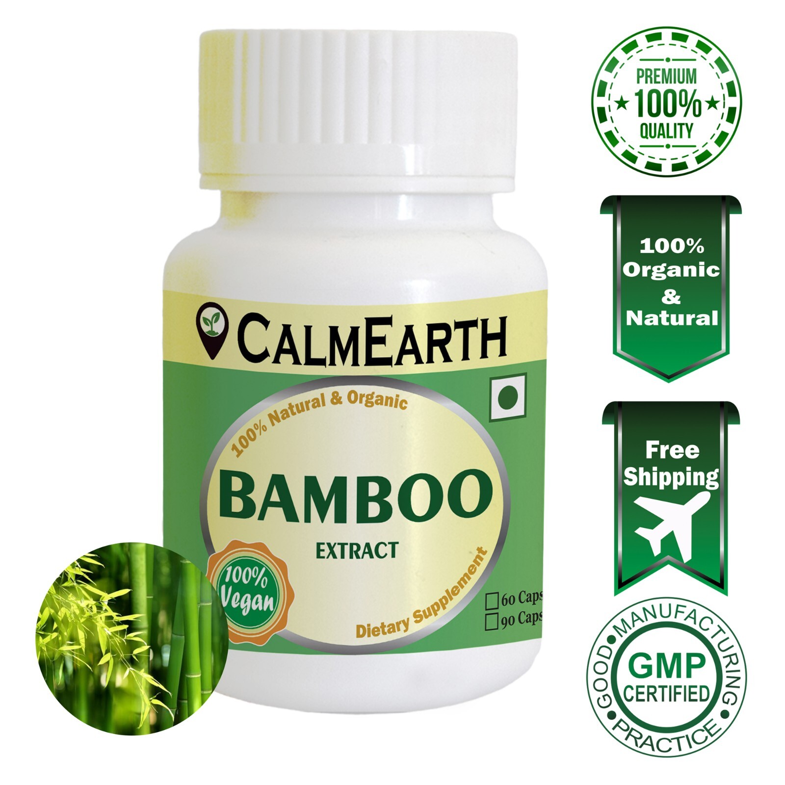 CalmEarth Bamboo Extract Capsule 70% Organic Silica Good for Hair, Skin, Nails