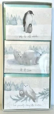 Punch Studio  SNOWY GLITTERED CHRISTMAS CARDS. Box12.  3 DESIGNS.   GORGEOUS!