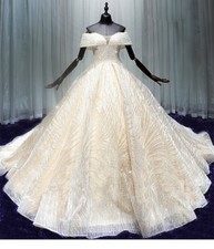Court Train Wedding Dress with High Waist Slim Champagne White Poachy Luxury