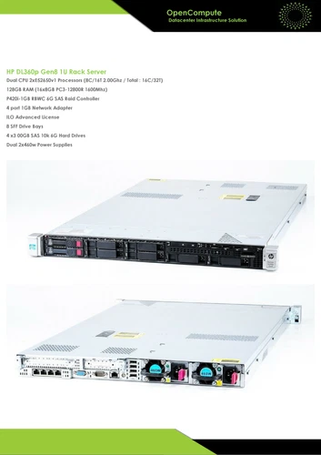 Server HP DL360p G8 2xE5-2690 V2 CPU (20C/40T  @2.60Ghz)/ RAM 128Go/ 2X300GB HDD