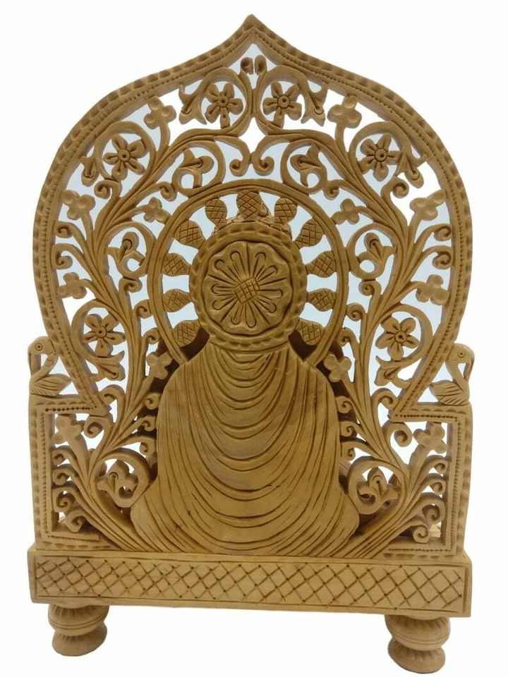 Handmade Indian Wooden Buddha Idol Statue Home Decorative Table Office Gift - Image 3 of 3