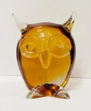 Vintage Murano Glass Seguso SVDA Large Amber Owl - Model 14295 : 1964-1976