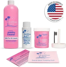 Caribbean Gem Jewelry Cleaner Solution, Polishing Cream, Basket, Brush & Cloth
