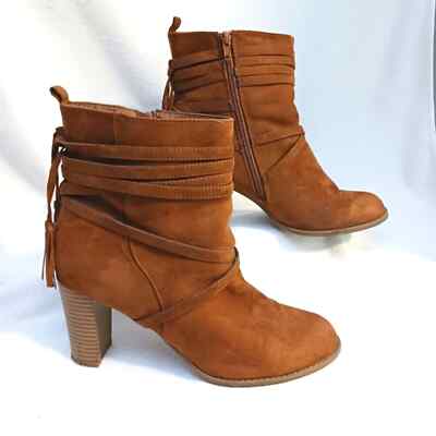 Ankle Boots Bohemian Tassels Brown Vegan Suede by Report Sz