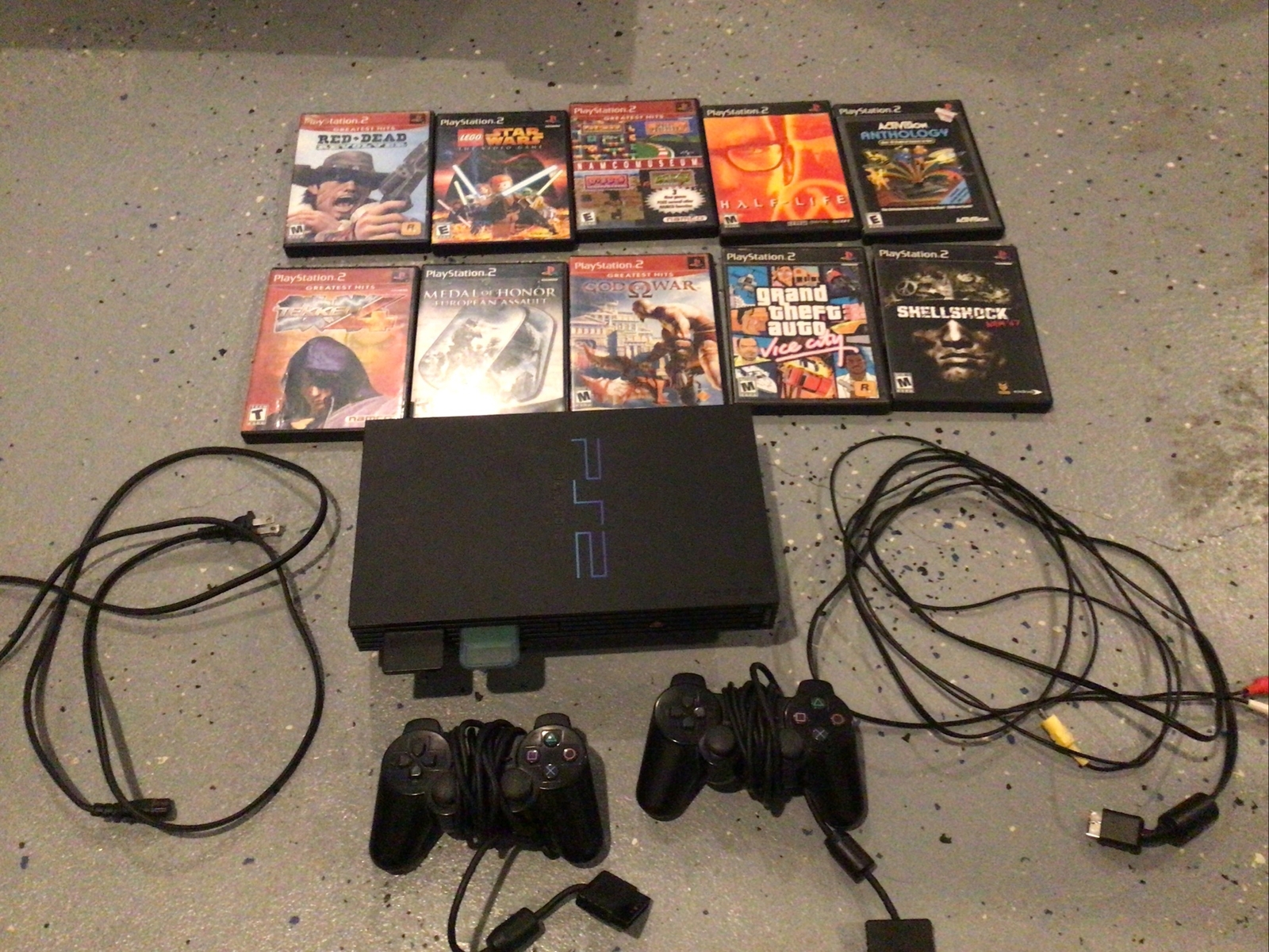 Sony PlayStation 2 Console Black, 2 Controllers, 10 Games Bundle, All