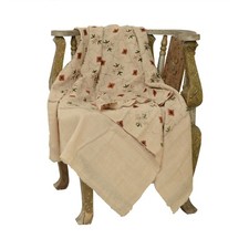 Sanskriti Vintage Pure Woollen Ivory Shawl Handmade Kantha Long Throw Stole