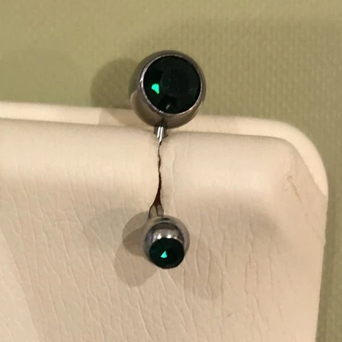 Round Cut Lab-Created Green Emerald Belly Button Stainless Steel Gift For Her - Image 2 of 4