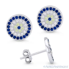Evil Eye Turkish Nazar Greek Mati Hamsa Charm Sterling Silver 10mm Stud Earrings