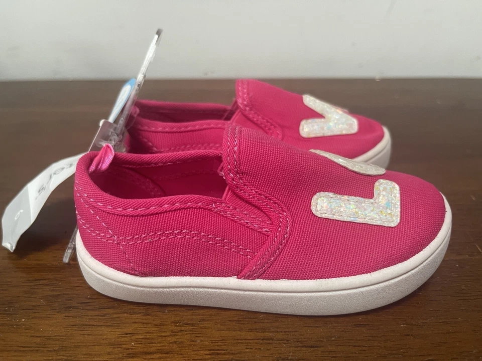 Zapatos sin cordones elásticos de lona con brillo Love rosa intenso talla 6 de Carter's para niñas pequeñas Foto 4 de 4