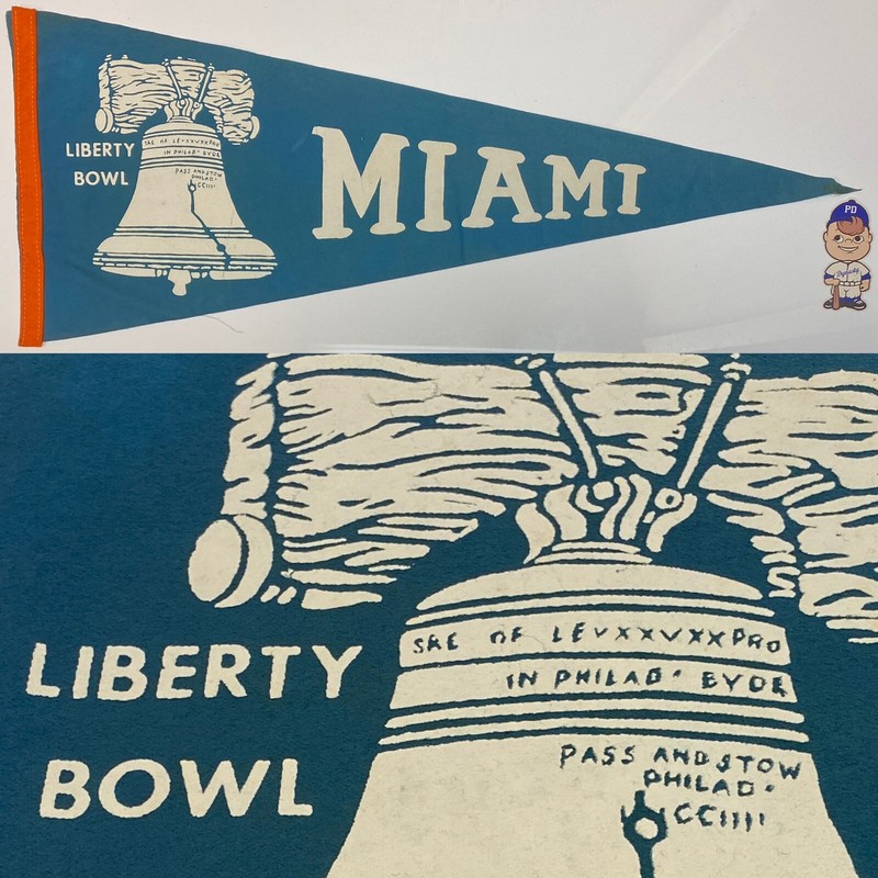 1960's Miami Hurricanes Liberty Bowl University Pennant 11x30 Football Vintage
