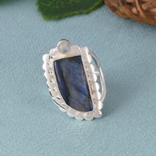 Ethnic Designer 925 Sterling Silver Ring Labradorite & Moonstone Jewelry Gift