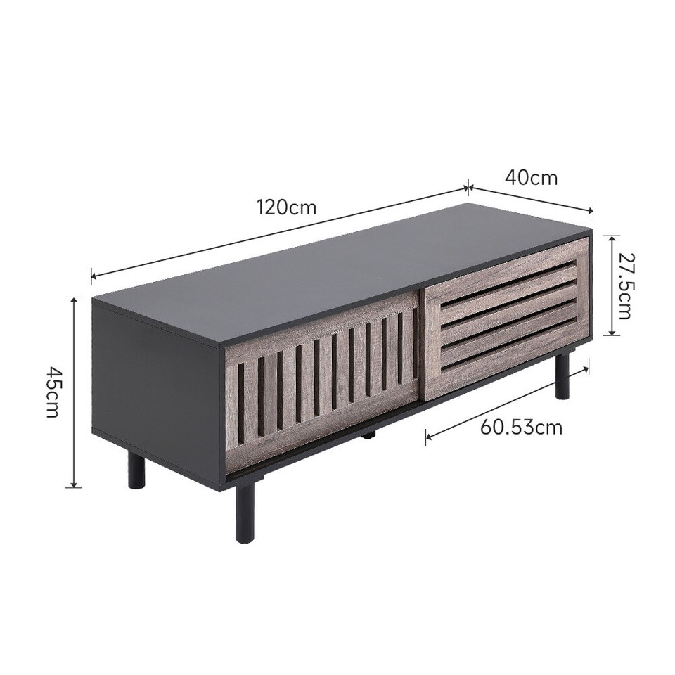 Brown TV Unit Stand Wooden Media With Shelf Modern Living Room