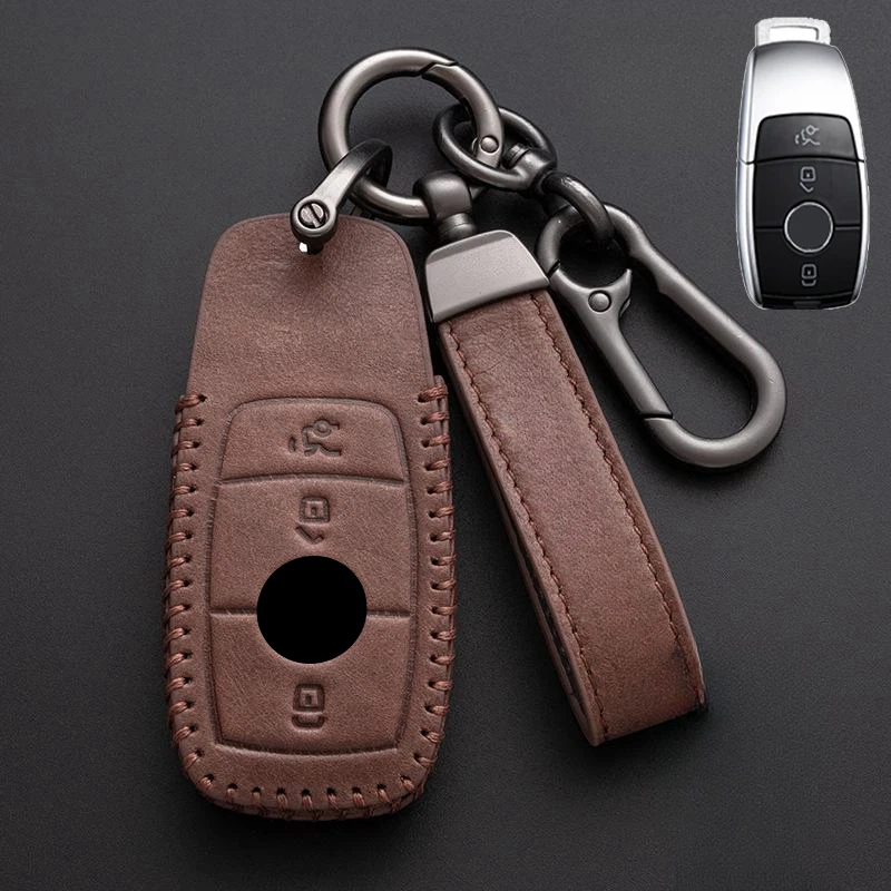 Capa de couro genuíno chave de carro para Mercedes Benz A S C E G M CLS GLC AMG GT - Imagem 3 de 4