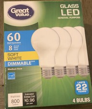 22 Year LED Light Soft White Bulbs 60W Dimmable 4 Pack. Free Shipping  