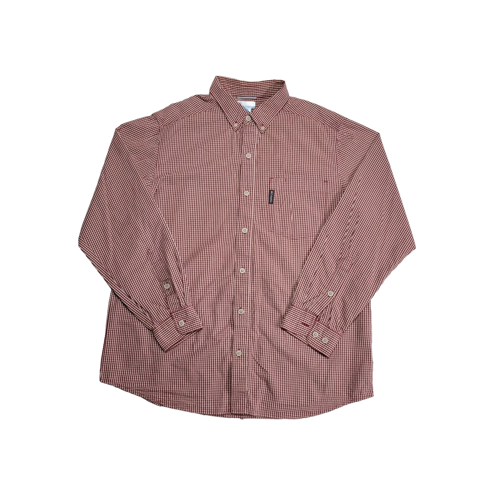 Columbia Sportswear Button Down Shirt Men's Size Large Red And White Plaid Long