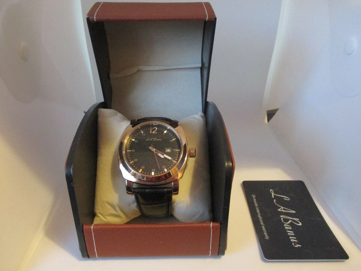 GENUINE EXCLUSIVE L.A BANUS OC SERIES MENS DATE GOLD PLATED WATCH RRP 525