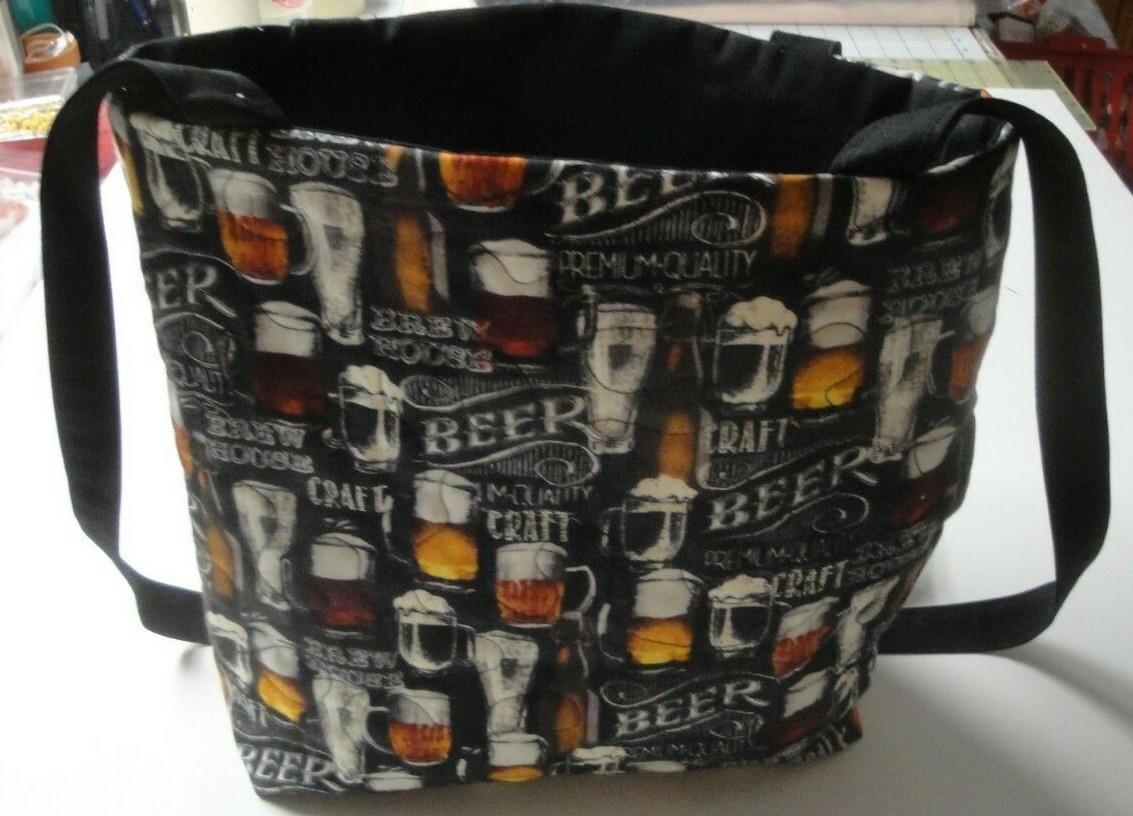 Beer Connoisseur Tote Bag-Black Background-Machine Quilted-Hand Made