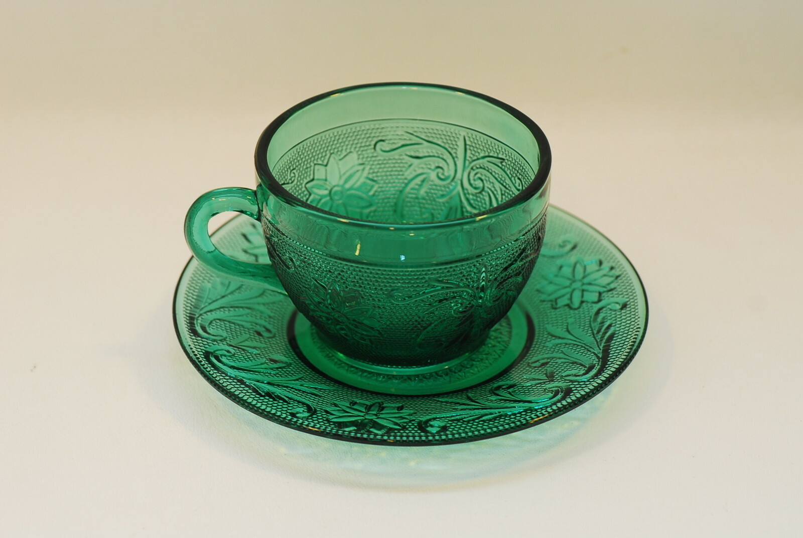 Tiara Sandwich Glass SPRUCE Cup Cups & Saucer Saucers eBay